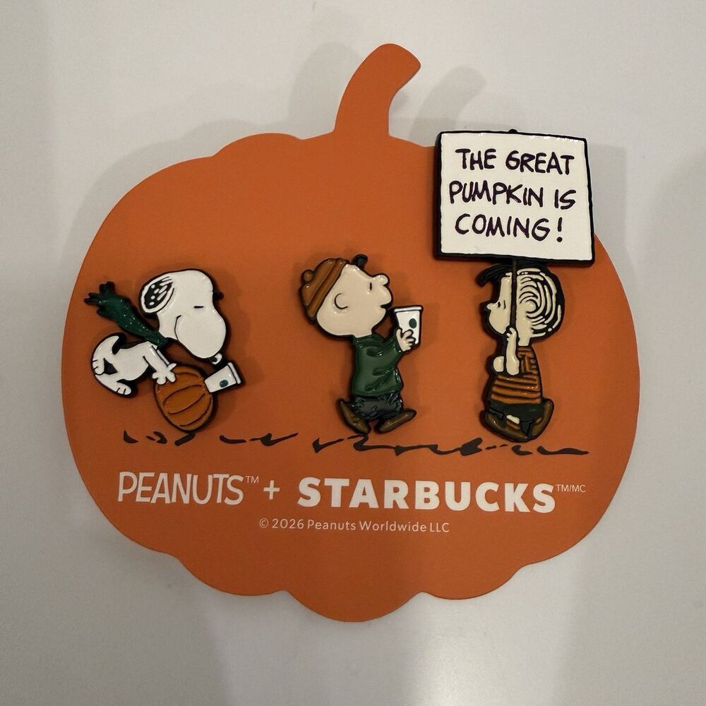 PEANUTS + STARBUCKS 2026 Fall Halloween Pin Set of 3 The Great Pumpkin is Coming